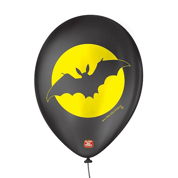 Balão de Festa Decorado Morcego - Preto e Amarelo 9" 23cm - 25 Unidades - Balões São Roque - Rizzo Balões