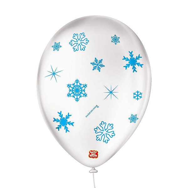 Balão de Festa Decorado Floco de Neve - Branco Cintilante 9" 23cm - 25 Unidades - Balões São Roque - Rizzo Balões