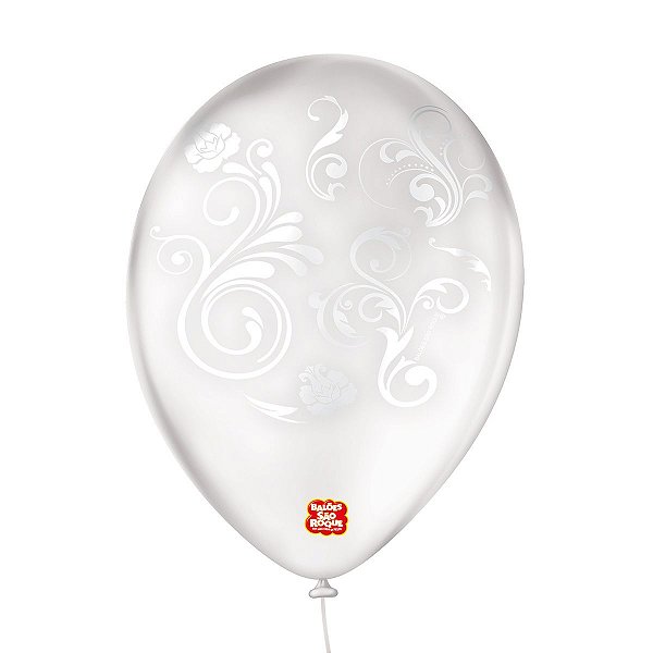 Balão de Festa Decorado Arabesco - Transparente e Branco Polar - Balões São Roque - Rizzo