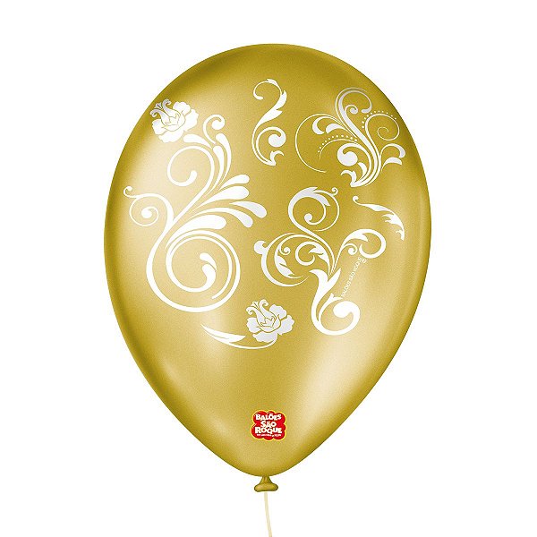 Balão de Festa Decorado Arabesco - Dourado e Branco Polar - Balões São Roque - Rizzo
