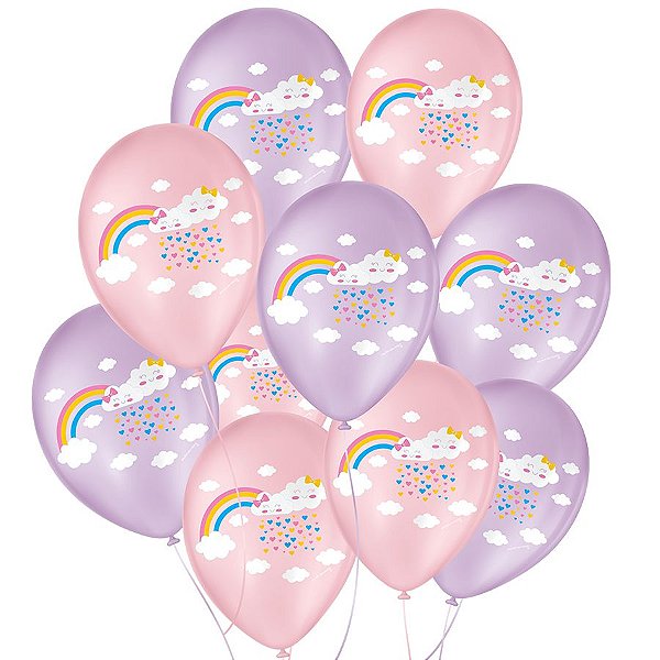 Balão de Festa Decorado Chuva de Amor - Rosa 9" 23cm - 25 Unidades - Balões São Roque - Rizzo Balões