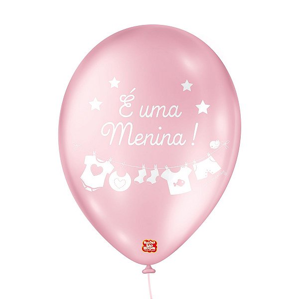 Balão de Festa Decorado Chá de Bebê - Perolado Rosa e Branco 9" 23cm - 25 Unidades - Balões São Roque - Rizzo Balões