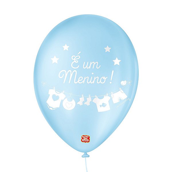 Balão de Festa Decorado Chá de Bebê - Perolado Azul e Branco 9" 23cm - 25 Unidades - Balões São Roque - Rizzo Balões