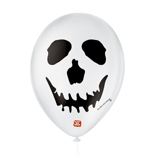 Balão Decorado Caveira - Branco e Preto 9" 23cm - 25 Unidades - Balões São Roque - Rizzo Balões