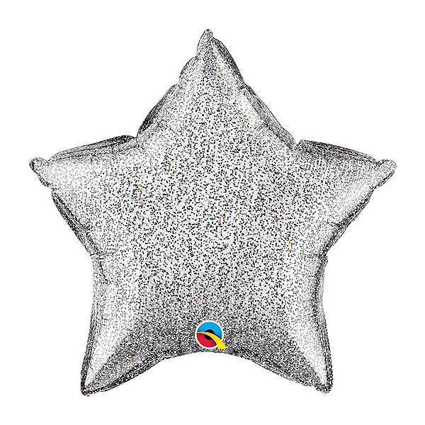 Balão de Festa Microfoil 20" 51cm - Estrela Glittergraphic Prata - 01 Unidade - Qualatex - Rizzo Balões