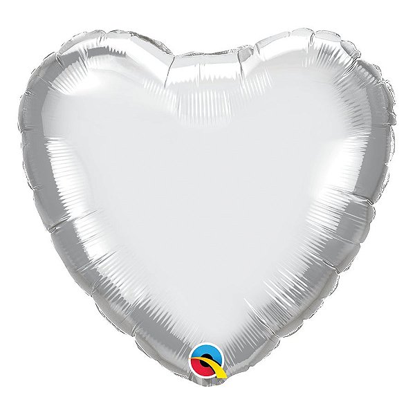 Balão de Festa Microfoil 18" 45cm - Coração Chrome Prata - 01 Unidade - Qualatex - Rizzo Balões