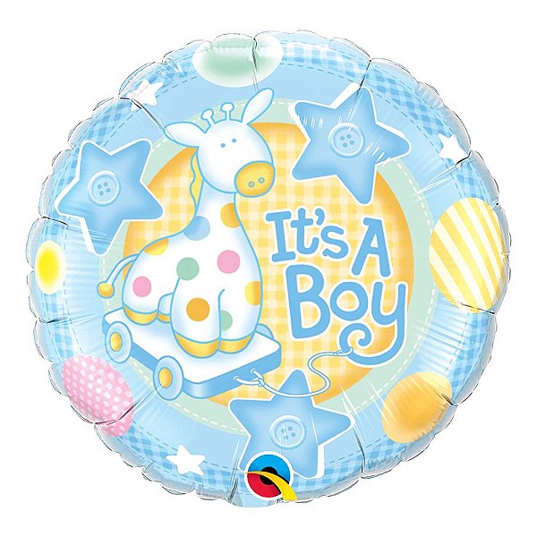 Balão de Festa Microfoil 18" 45cm - É Um Menino Girafa - 01 Unidade - Qualatex - Rizzo Balões