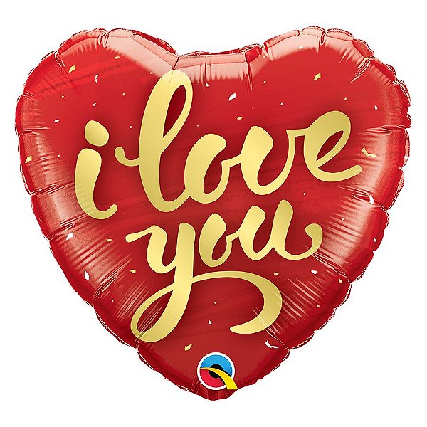 Balão de Festa Microfoil 18" 45cm - Coração I Love You Ouro - 01 Unidade - Qualatex - Rizzo Balões