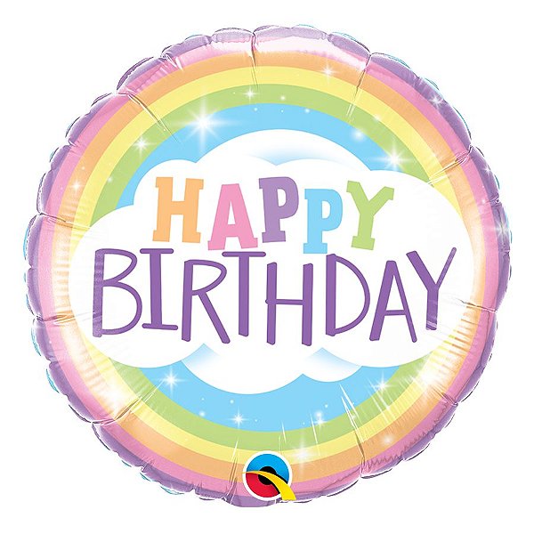 Balão de Festa Microfoil 18" 45cm - Happy Birthday Arco-Íris - 01 Unidade - Qualatex - Rizzo Balões