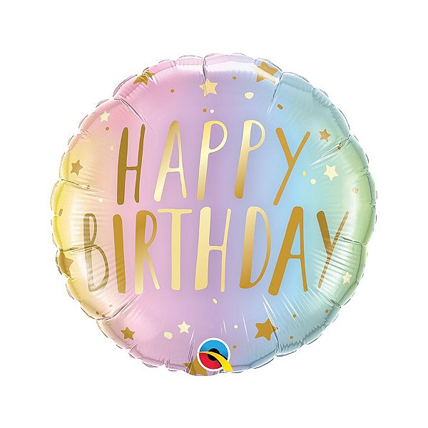 Balão de Festa Microfoil 18" - Birthday Pastel Ombre Estrela - 01 Unidade - Qualatex - Rizzo Balões