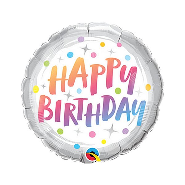 Balão de Festa Microfoil 18" - Birthday Pondos do Arco-Iris - 01 Unidade - Qualatex - Rizzo Balões