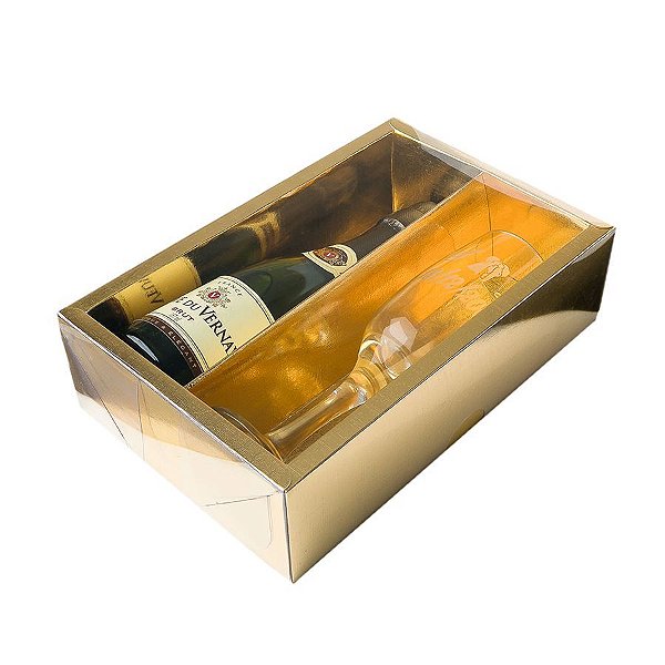Caixa Mini Champanhe e Taça (20,5cm x 13cm x 6cm) Dourada 5 unidades Assk Rizzo Embalagens