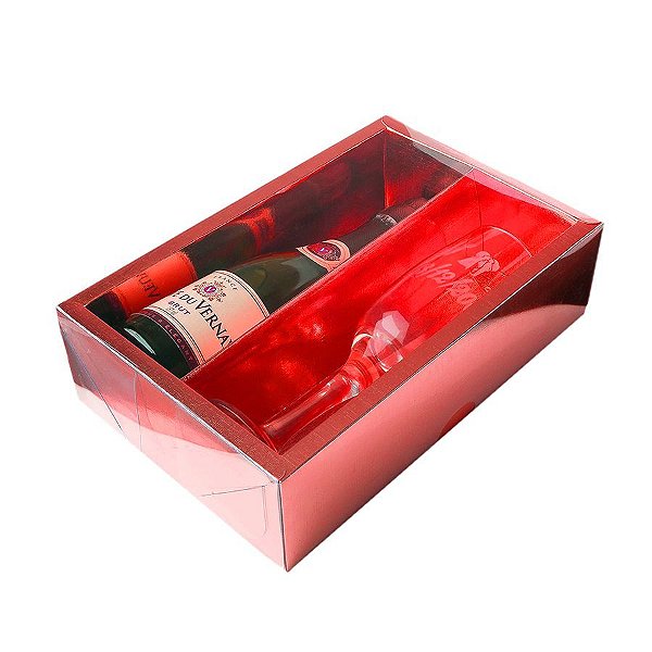 Caixa Mini Champanhe e Taça (20,5cm x 13cm x 6cm) Vermelha 5 unidades Assk Rizzo Embalagens