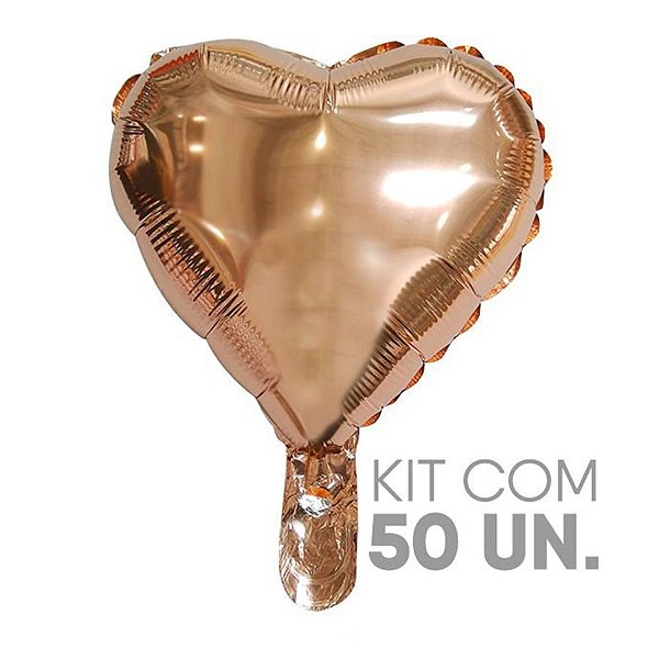 Balão de Festa Microfoil Coração Rose Gold 18" 45cm - 50 Unidades - Rizzo Balões