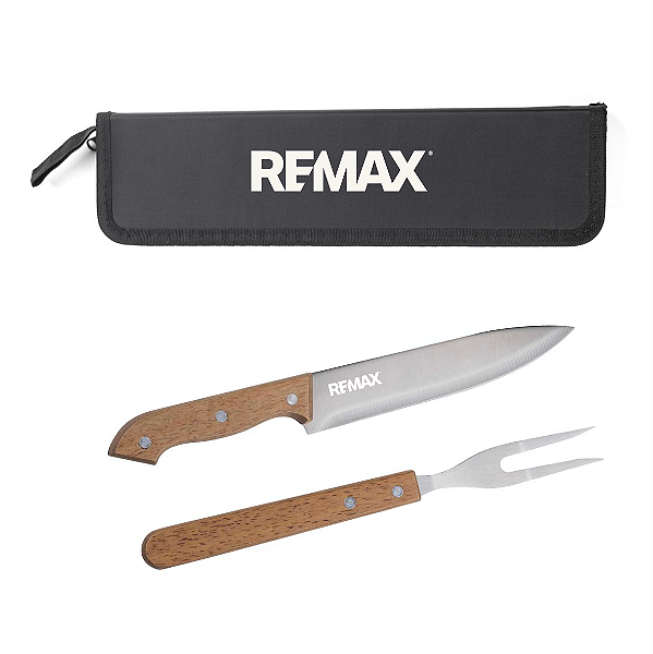 Kit Churrasco com estojo de Nylon, faca 8" e garfo cabo de madeira REMAX - KC124 - COM NOME INDIVIDUAL