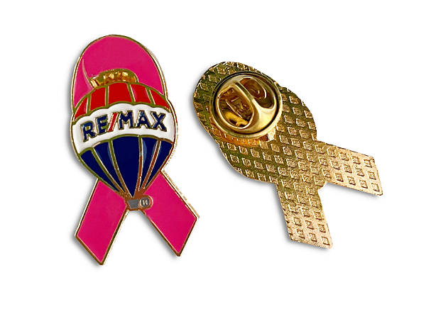 Pin metal dourado laço rosa e balão - RE/MAX