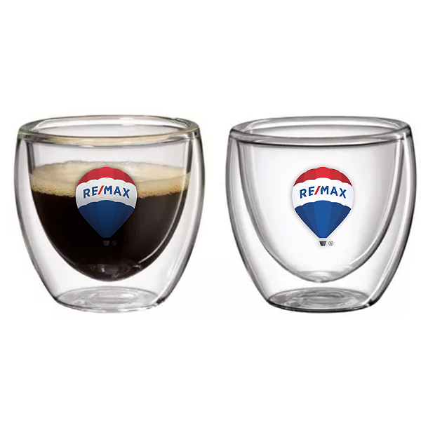 Conjunto Copos de Vidro Parede Dupla de 80ml - RE/MAX