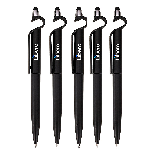 Caneta Plástica Touch com Suporte - LÍBERO - Pack com 5pçs - 13499B
