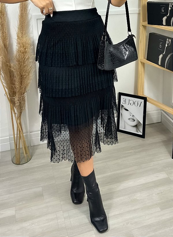 Saia Midi Renda Camila
