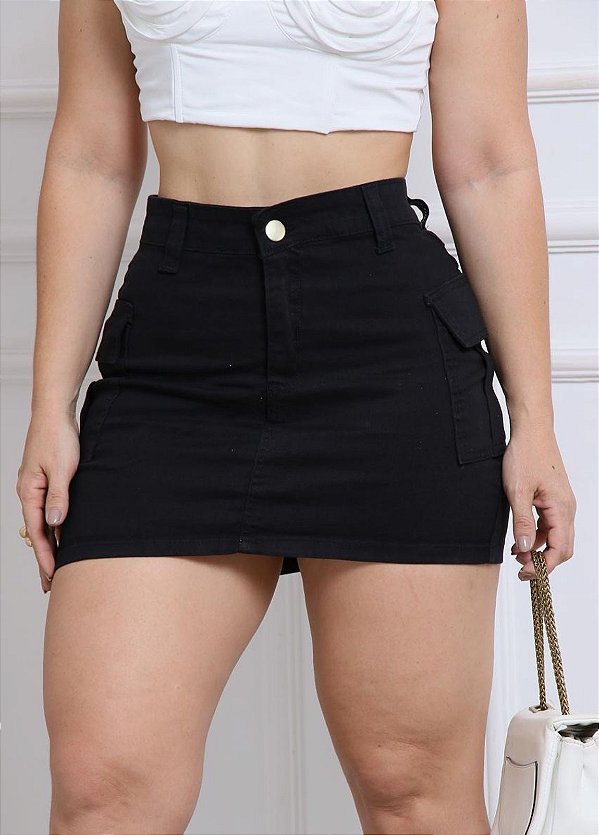 Saia Cargo Jeans Preta
