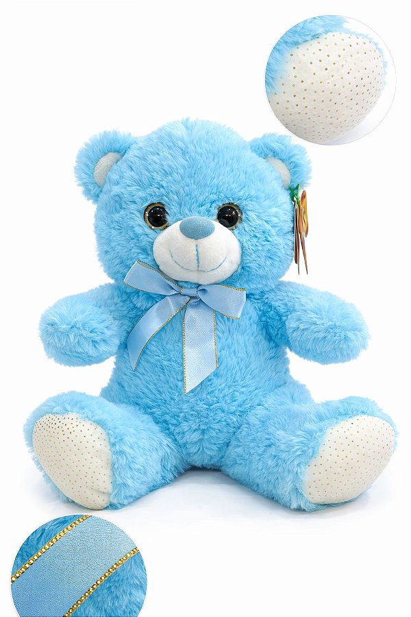 Ursinho de Pelúcia Azul 30cm Super Macio Presente Infantil Decoração Quarto