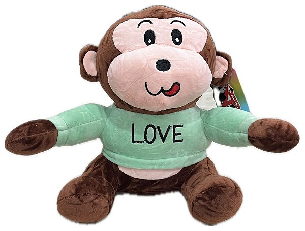 Macaquinho de Pelúcia 30cm Love Fofo Infantil Lavável Atóxico 100% Poliéster