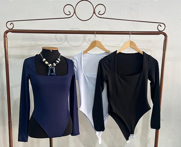 Body Feminino Suplex Manga Longa Decote Quadrado