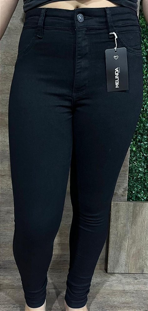 Calça Jeans Skinny Preta Levanta Bumbum Melinda com Lycra