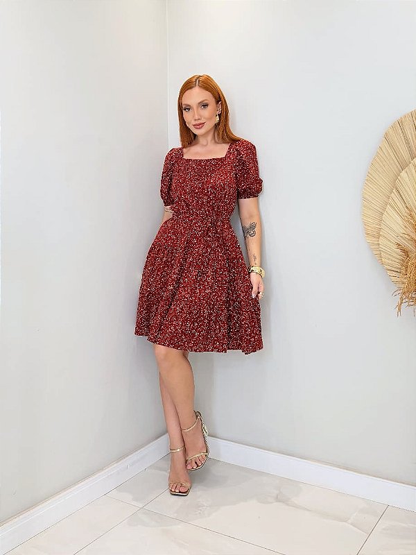Vestido Curto em Viscose Estampado com Cinto