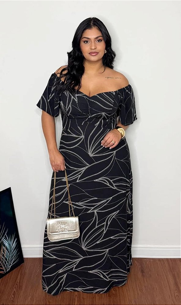 Vestido Longo Plus Size em Viscolinho Estampado