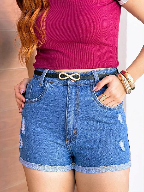 Short Jeans Boyfriend Destroy com Cinto