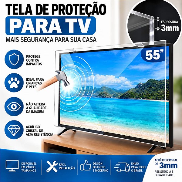 TELA PROTETORA  PROTEÇÃO  ESCUDO TV 55 POLEGADAS 3MM