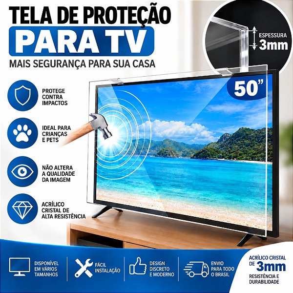 TELA PROTETORA  PROTEÇÃO  ESCUDO TV 50 POLEGADAS 3MM