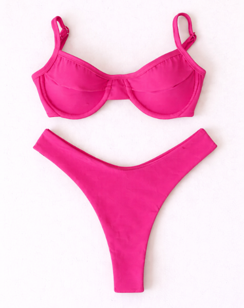 Biquíni Aventureiro Top Meia Taça Rosa Neon
