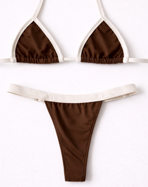 Biquíni Leblon Fita Top Cortininha Marrom Duo