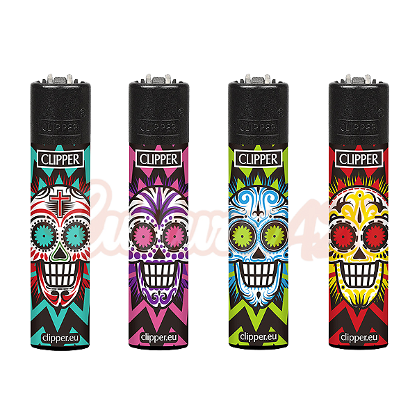 Isqueiro Clipper Grande - Colorful Skulls (Caveira Mexicana)