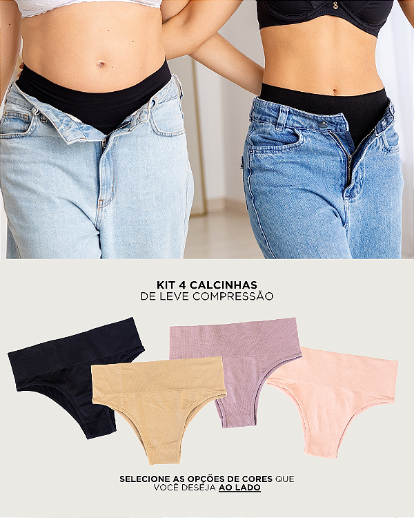 Kit 4 Calcinhas Pós Parto Tanga Sem Costura Leve Compressão - Zee Rucci