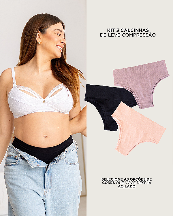 Kit 3 Calcinhas Pós Parto Tanga Sem Costura - Leve Compressão