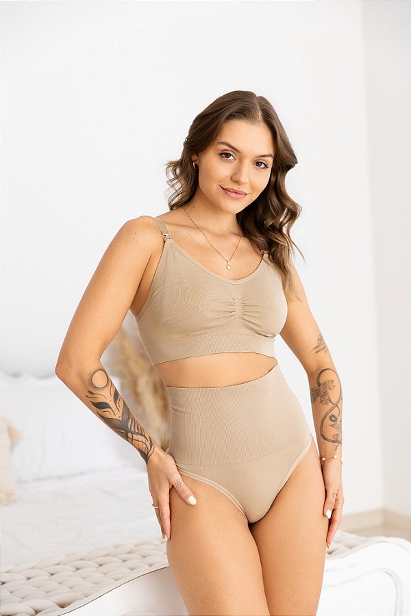 Calcinha Modeladora Pós Parto - Fio Sem Costura - Bege