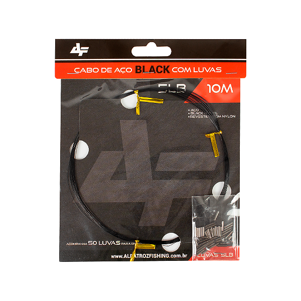 cabo de aço albatroz fishing black com 10m e luvas - albatroz fishing