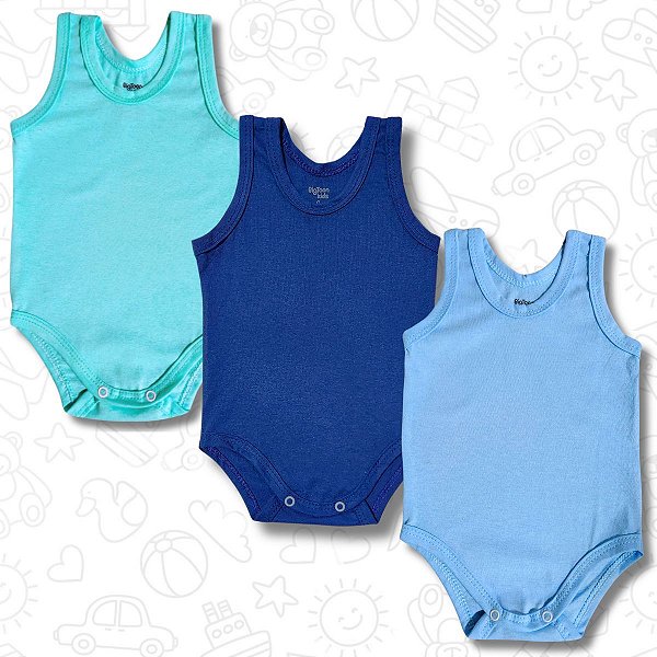 Kit 3 Body Sem Manga Estilo Regata Liso Bebê Menino Menina
