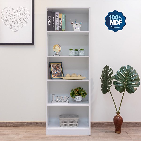 Estante para Livros 100% MDF com 5 Nichos Rimo Àpila Branco