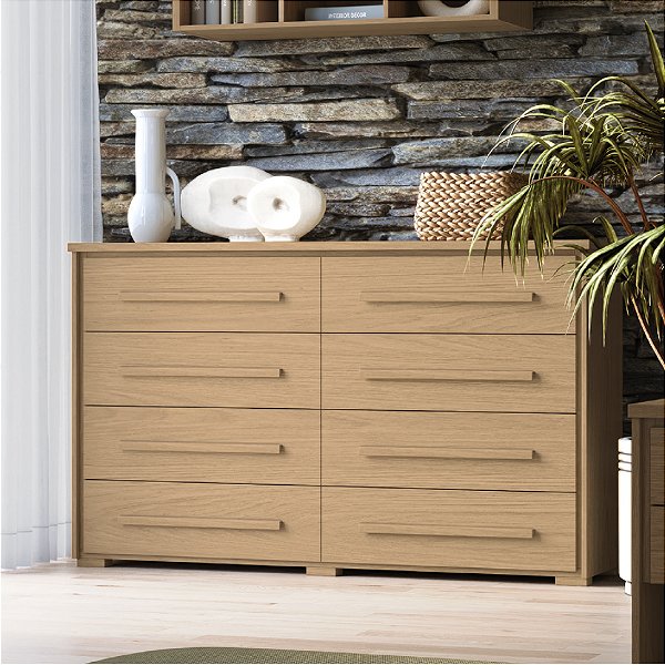 Cômoda Grande para Quarto 8 Gavetas Rimo Angra Carvalho