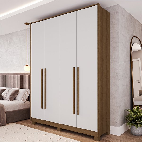 Guarda Roupa Solteiro 4 Portas 1,44m Rimo New Paranoá Jequitibá/Branco