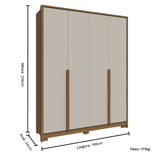 Guarda Roupa Solteiro 4 Portas 1,86m Rimo New Guarapari - Loja Rimo ...