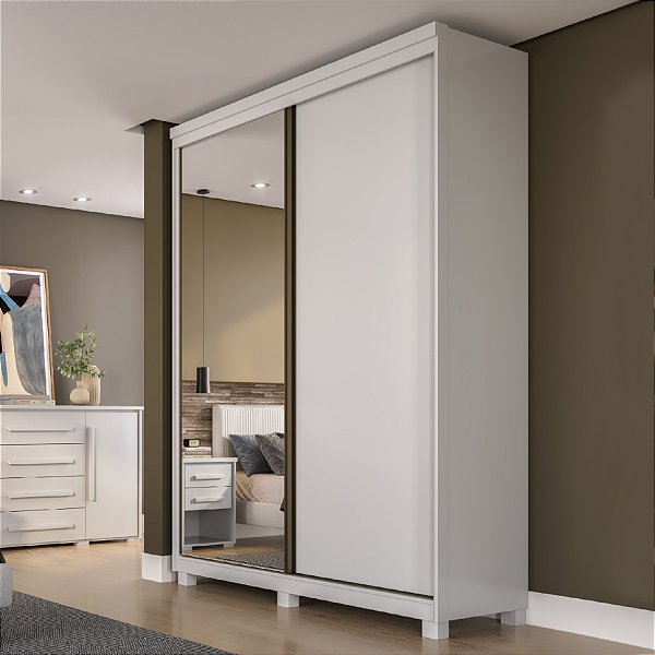 Guarda Roupa Solteiro 2 Portas de Correr Espelho 1,58m Rimo New Honduras