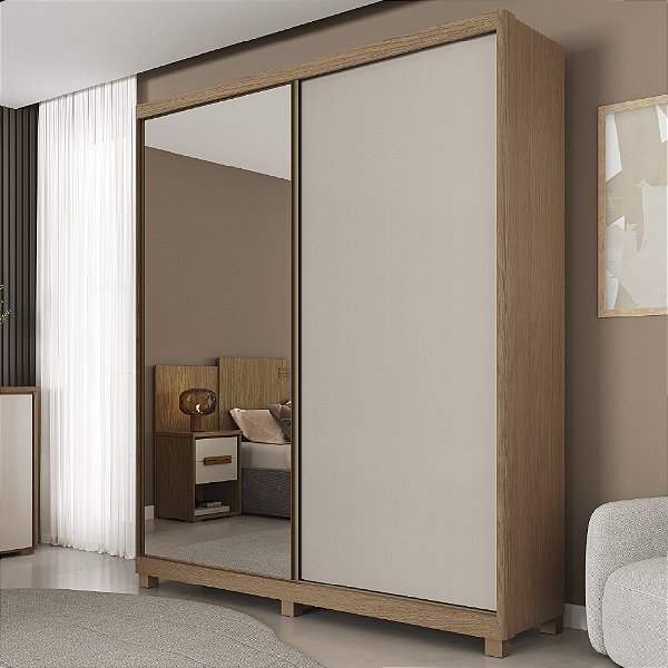 Guarda Roupa Solteiro 2 Portas Deslizantes Com Espelho 2,03m Rimo New Abrolhos