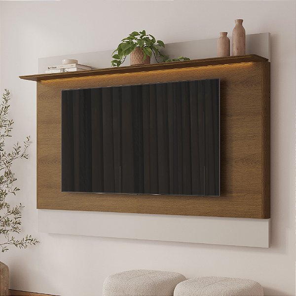 Painel para TV até 65 polegadas com LED Enseada Rimo Jequitibá/Palha