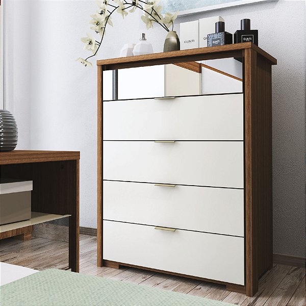 Cômoda Grande para Quarto 5 Gavetas Rimo Regência Freijó/OffWhite