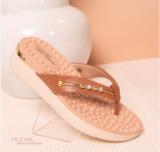 Tamanco Modare Gold Ultraconforto Calendula Chinelo com Salto Anabela Sandalia Anatomico Fascite Plantar Esporao
